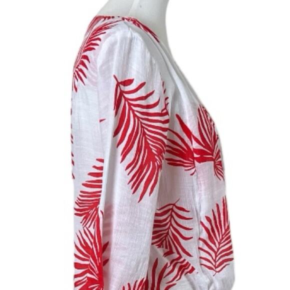 Christine Phillipe New Swim Coverup Tie Front White Red Palm Women’s Size Medium - Picture 7 of 14